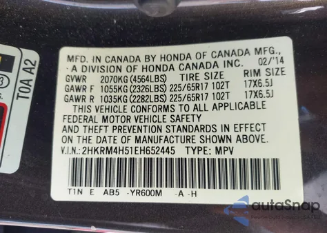 2014 Honda Cr-V Ex z USA, uszkodzony, nr VIN 2HKRM4H51EH652445